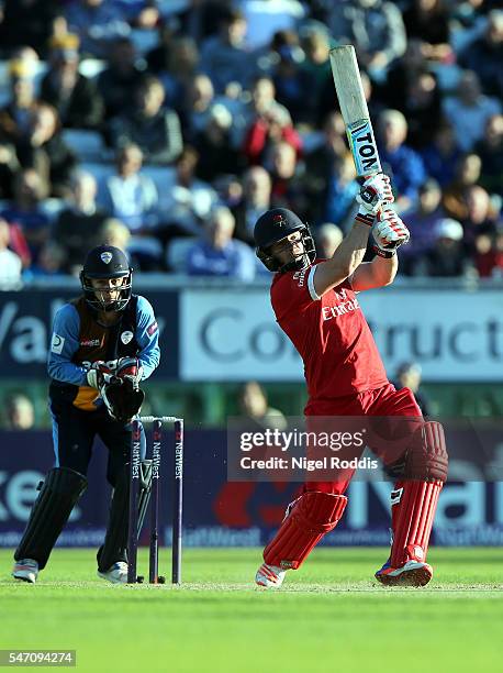 Steven Croft of Lancashire Lightning plays a shot during the NatWest T20 Blast between Derbyshire Falcons and Lancashire Lightning at The 3aaa County...