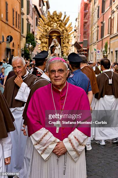 Francesco Miccichè, Bishop of the Roman Catholic Diocese of Trapani during solemn Celebration and processions in honor of Madonna del Carmine in the...