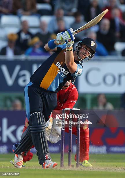 Hamish Rutherford of Derbyshire Falcons plays a shot during the NatWest T20 Blast between Derbyshire Falcons and Lancashire Lightning at The 3aaa...