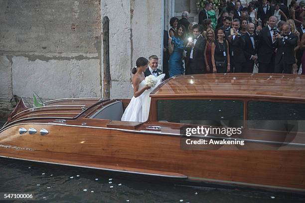 Bastian Schweinsteiger and Ana Ivanovic leave the church after their wedding on July 13, 2016 in Venice, Italy.