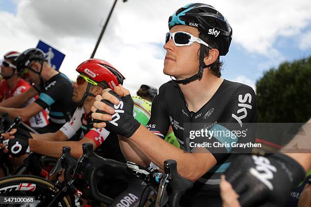 Geraint Thomas of Great Britain riding for Team Sky prepares to start during stage eleven of the 2016 Le Tour de France a 162.5km stage from...