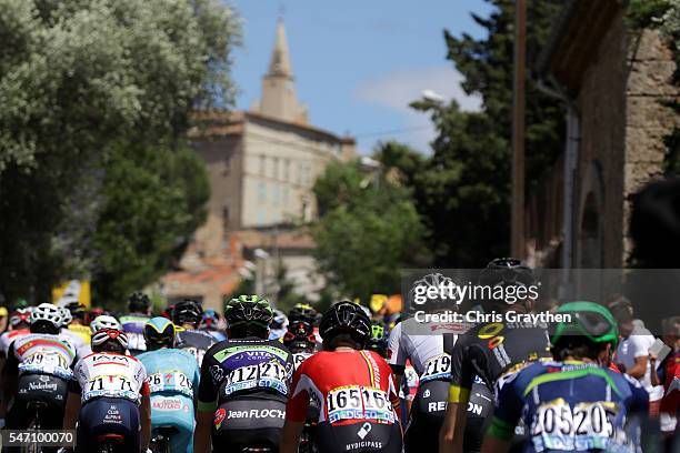 The peloton rides through the french countryside during stage eleven of the 2016 Le Tour de France a 162.5km stage from Carcassonne to Montpellier on...