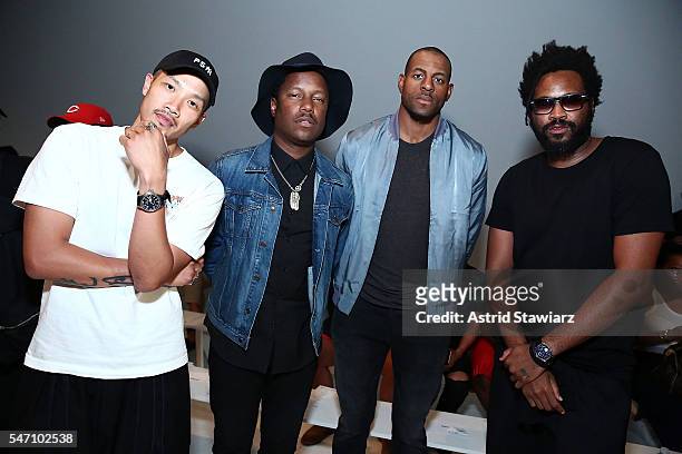 Designer Dao-Yi Chow, stylist Marcus Troy, basketball player for the Golden State Warriors, Andre Iguodala and designer Maxwell Osborne attend...