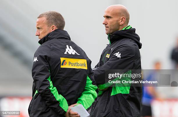 Co- Trainer Frank Geideck and Head Coach Andre Schubert of Borussia Moenchengladbach ahead a friendly match between Young Boys Bern and Borussia...