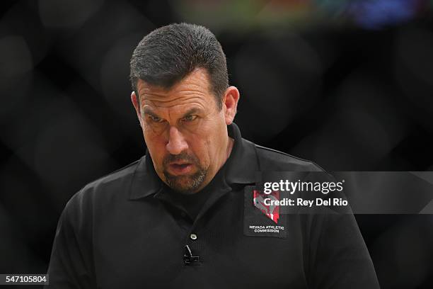 Referee Big John McCarthy looks on during the UFC 200 event at T-Mobile Arena on July 9, 2016 in Las Vegas, Nevada.