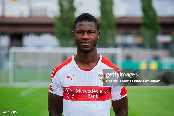 Stephen Sama poses during the VfB Stuttgart team presentation on July 13, 2016 in Stuttgart, Germany.