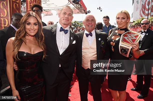 Diva Nikki Bella, host John Cena, WWE wrestler Ric Flair and WWE Diva Charlotte attend the 2016 ESPYS at Microsoft Theater on July 13, 2016 in Los...