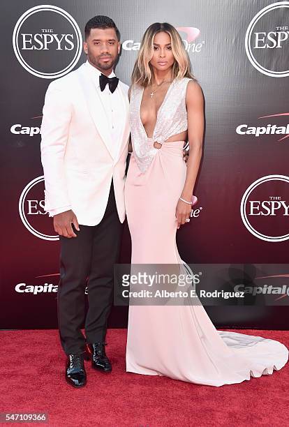 Football player Russell Wilson and recording artist Ciara attend the 2016 ESPYS at Microsoft Theater on July 13, 2016 in Los Angeles, California.