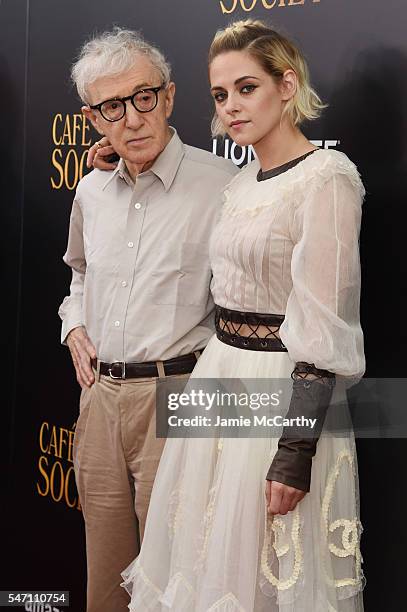 Woody Allen and Kristen Stewart attends the premiere of "Cafe Society" hosted by Amazon & Lionsgate with The Cinema Society at Paris Theatre on July...