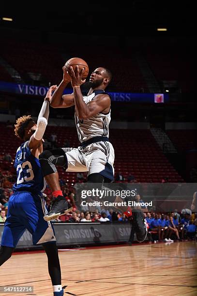 Jabril Trawick of D-League shoots against the Philadelphia 76ers during the 2016 Las Vegas Summer League on July 13, 2016 at the Thomas & Mack Center...