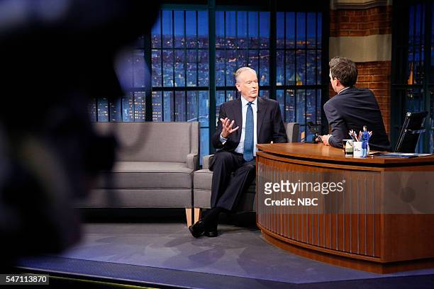 Episode 392 -- Pictured: Political commentator, Bill O'Reilly, during an interview with host Seth Meyers on July 13, 2016 --