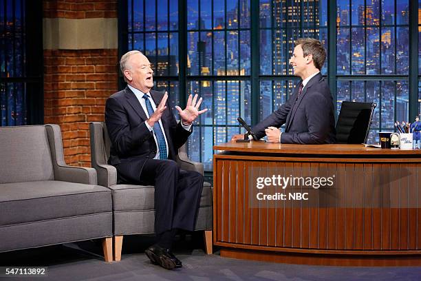 Episode 392 -- Pictured: Political commentator, Bill O'Reilly, during an interview with host Seth Meyers on July 13, 2016 --