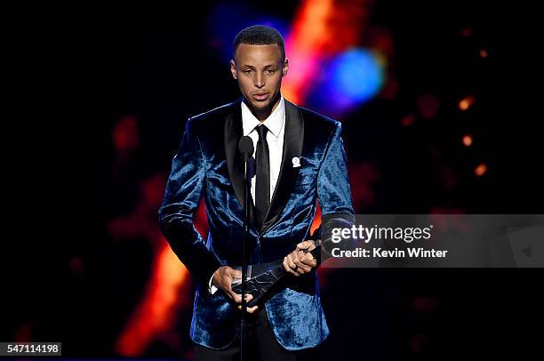 Player Stephen Curry accepts the award for Best Record-Breaking Performance onstage during the 2016 ESPYS at Microsoft Theater on July 13, 2016 in...