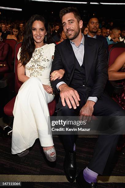 Actress Olivia Munn and NFL player Aaron Rodgers attend the 2016 ESPYS at Microsoft Theater on July 13, 2016 in Los Angeles, California.