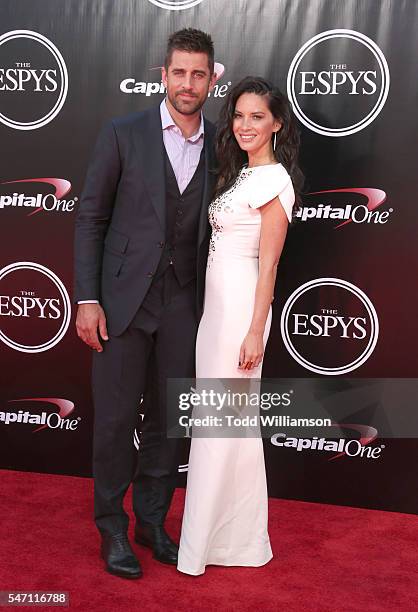 Aaron Rodgers and Olivia Munn attend The 2016 ESPYS at Microsoft Theater on July 13, 2016 in Los Angeles, California.