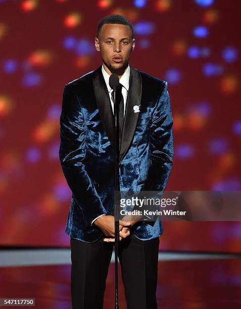 Player Stephen Curry speaks onstage during the 2016 ESPYS at Microsoft Theater on July 13, 2016 in Los Angeles, California.