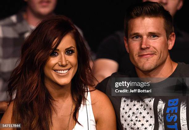 Chelsea Houska and her fiancé Cole DeBoer watch the fights during the UFC Fight Night event on July 13, 2016 at Denny Sanford Premier Center in Sioux...