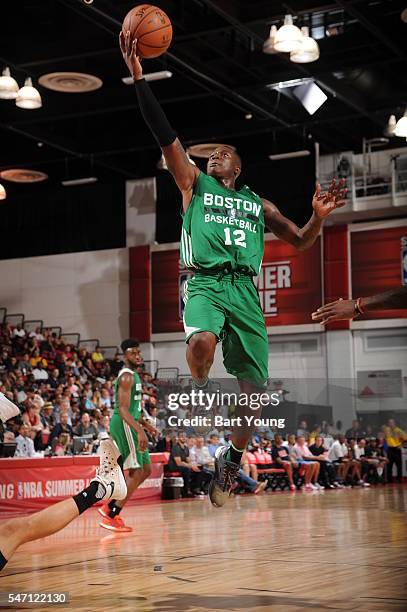 Terry Rozier of the Boston Celtics shoots the ball against the Cleveland Cavaliers during the 2016 NBA Las Vegas Summer League game on July 13, 2016...