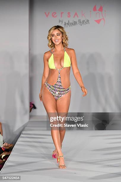 A model walks the runway at Versakini x Amanda Perna Runway Show Presented By Ivy at W South Beach on July 13, 2016 in Miami Beach, Florida.