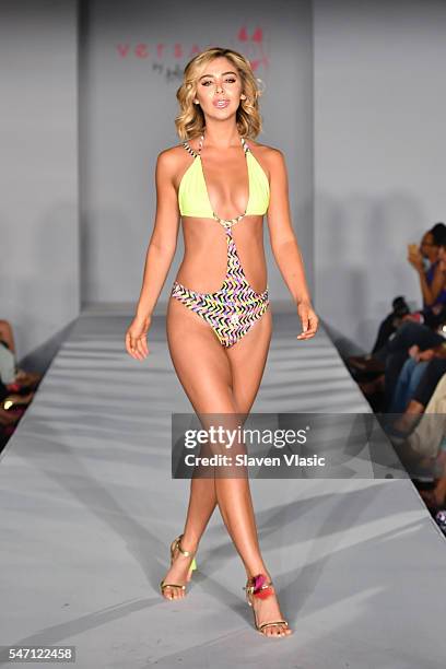 A model walks the runway at Versakini x Amanda Perna Runway Show Presented By Ivy at W South Beach on July 13, 2016 in Miami Beach, Florida.