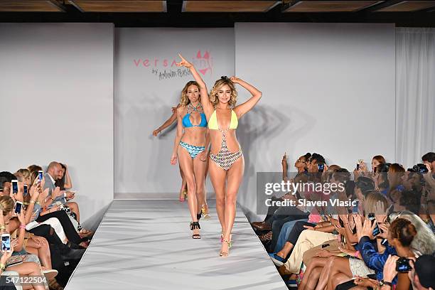 Models walk the runway during the finale at Versakini x Amanda Perna Runway Show Presented By Ivy at W South Beach on July 13, 2016 in Miami Beach,...