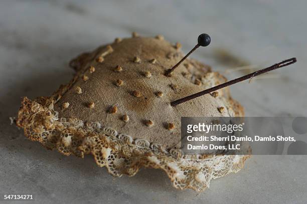 antique heart pin cushion - damlo does stock pictures, royalty-free photos & images
