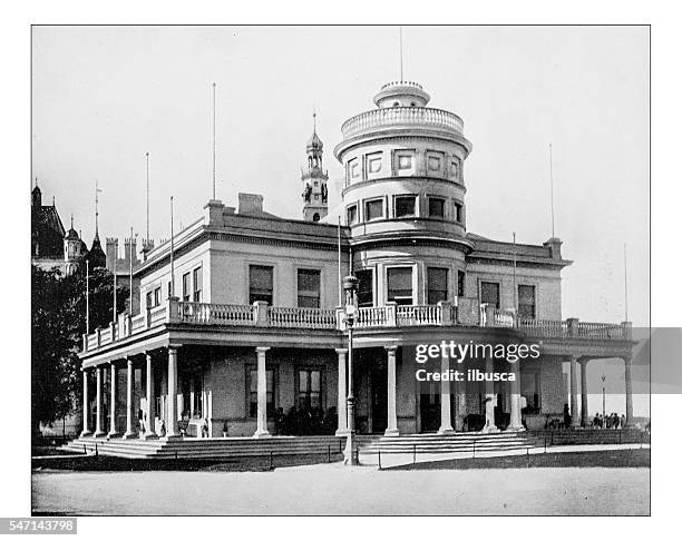 antique photograph of canadian building (world's columbian exposition, chicago-usa, 1893) - lake michigan house stock illustrations