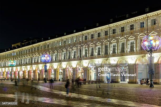 christmas light installation in turin, piazza san carlo - italy - piazza san carlo stock pictures, royalty-free photos & images