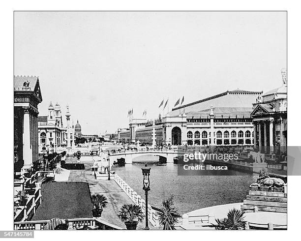 ilustrações, clipart, desenhos animados e ícones de fotografia antiga da exposição mundial de columbia (chicago, eua)-1893 - chicago worlds fair