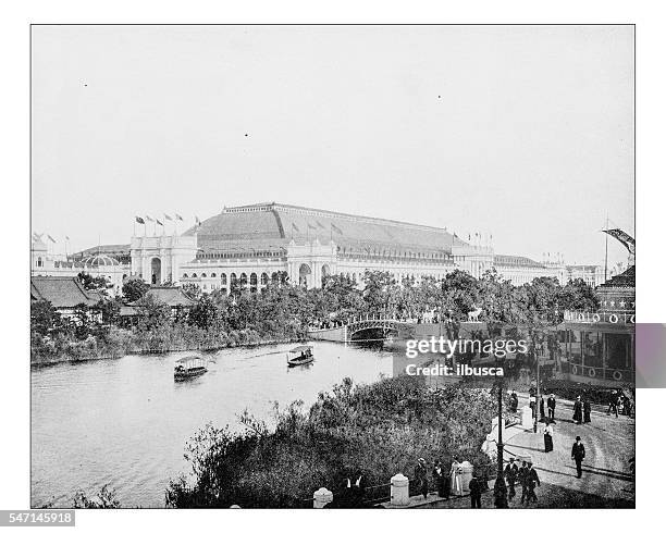 antique photograph of the world's columbian exposition (chicago,usa)-1893 - promenade stock illustrations