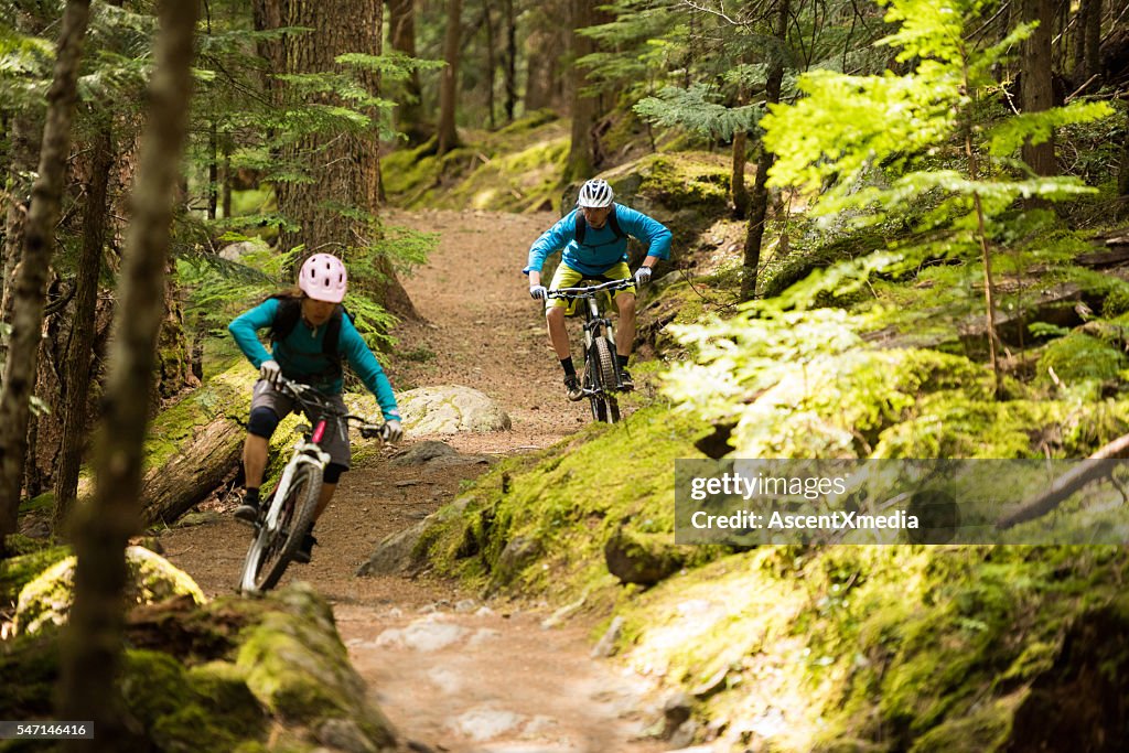 Paar Mountainbike-Touren durch den Wald