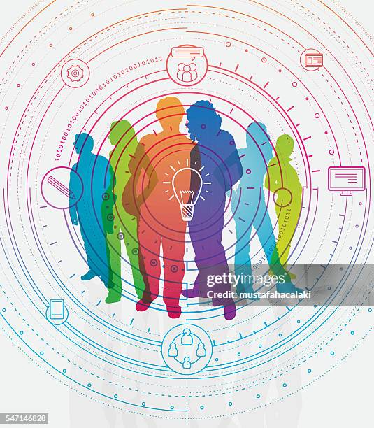 colourful student silhouettes - tablet vertical stock illustrations