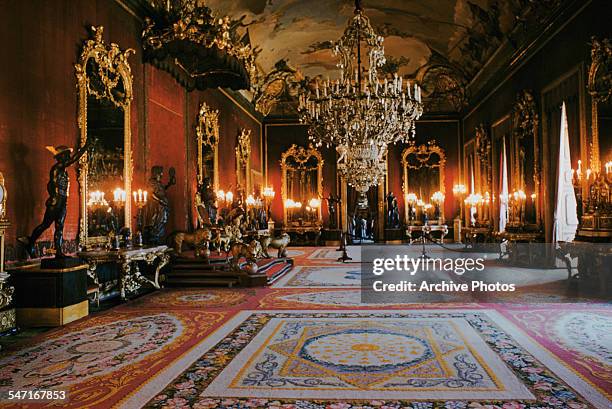 View of the throne room within the Royal Palace of Madrid, Spain, July 1958.