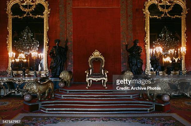 View of the throne room within the Royal Palace of Madrid, Spain, July 1958.