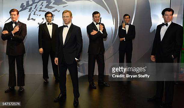 Wax figures of all six actors who played the character James Bond, Roger Moore, Timothy Dalton, Daniel Craig, Sir Sean Connery, George Lazenby and...