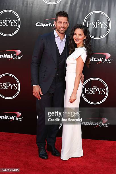Aaron Rogers and Olivia Munn arrive at The 2016 ESPYS at Microsoft Theater on July 13, 2016 in Los Angeles, California.