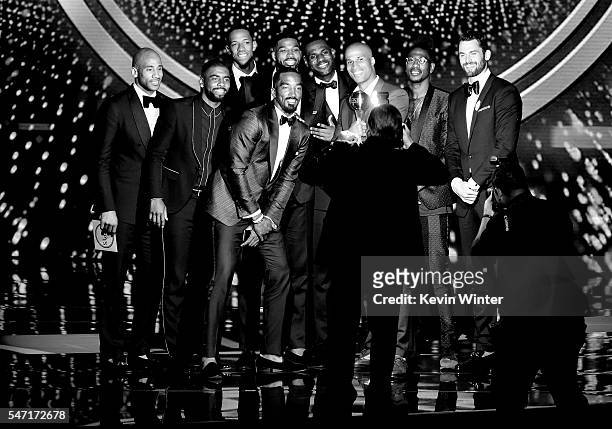 Team members of the Cleveland Cavaliers accept the award for Best Team onstage during the 2016 ESPYS at Microsoft Theater on July 13, 2016 in Los...