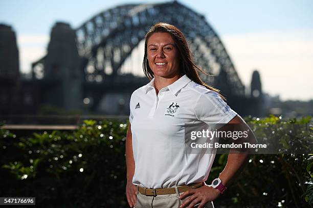 Sharni Williams of the Australian Women's Sevens Rugby Team poses during the Australian Olympic Games rugby sevens team announcement at Museum of...