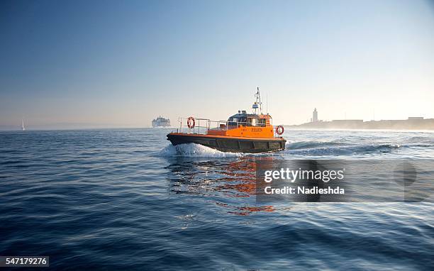 maritime rescue boats, strait of gibraltar - rettungsboot stock-fotos und bilder