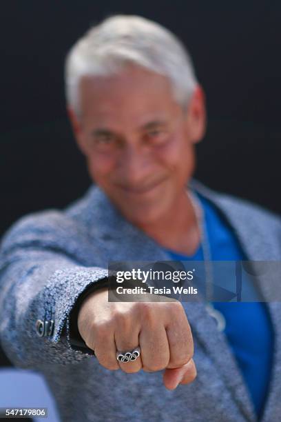 Greg Louganis, ring detail, attends Greg Louganis' Pre- ESPY Awards Wheaties Breakfast for Champions at The Starving Artists Project on July 13, 2016...