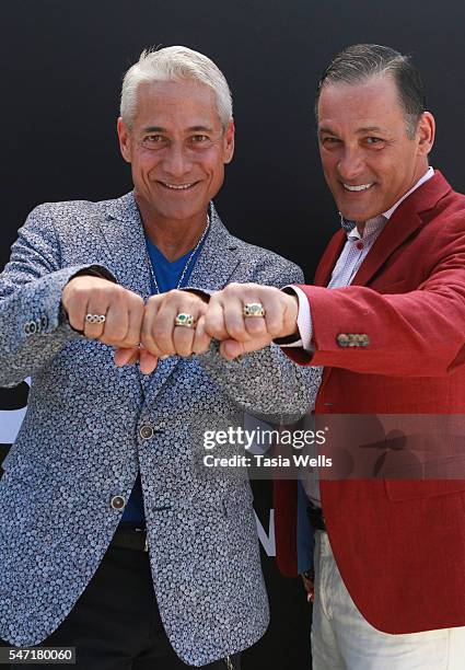 Diver Greg Louganis and Johnny Chaillott attend Greg Louganis' Pre- ESPY Awards Wheaties Breakfast for Champions at The Starving Artists Project on...