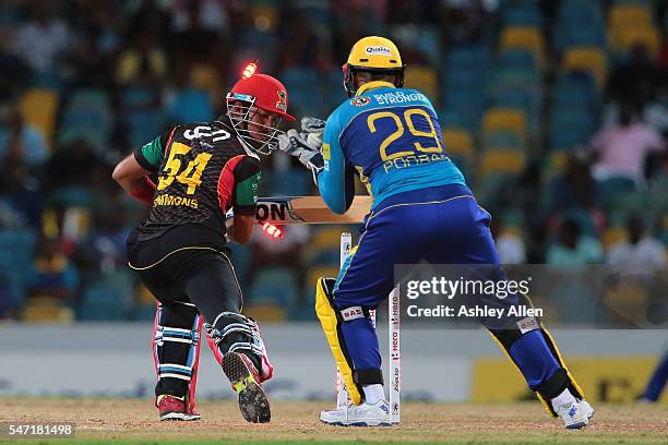 Bridgetown , Barbados - 13 July 2016; Tridents Wicket Keeper Nicholas Pooran stumps Patriots batsman Lendl Simmons during Match 14 of the Hero...