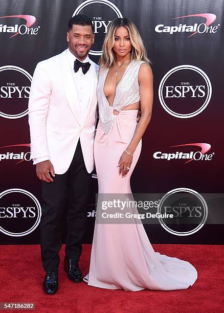 Ciara and NFL player Russell Wilson arrive at The 2016 ESPYS at Microsoft Theater on July 13, 2016 in Los Angeles, California.