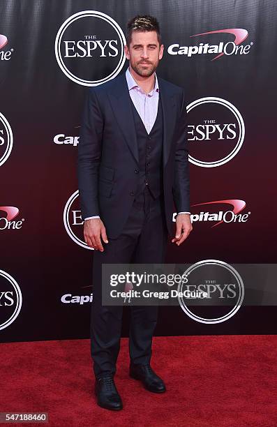 Quarterback Aaron Rodgers arrives at The 2016 ESPYS at Microsoft Theater on July 13, 2016 in Los Angeles, California.