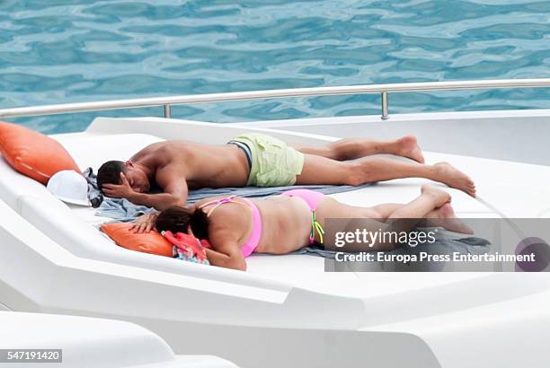 Real Madrid football player Cristiano Ronaldo and his mother Maria Dolores dos Santos Aveiro are seen on July 13, 2016 in Ibiza, Spain.