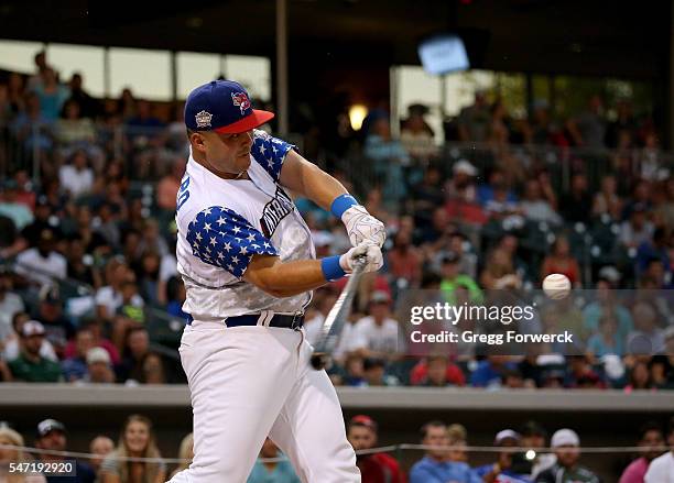 Jesus Montero is photographed during the Sonic Automotive AAA Baseball All Star Game Home Run Derby at BB&T Ballpark on July 11, 2016 in Charlotte,...