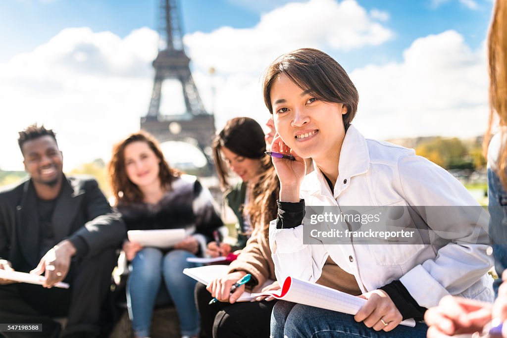 Happy student in paris during the lesson