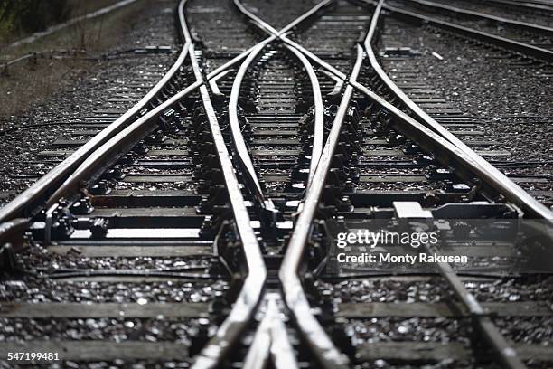 close up detail of railway line - rail imagens e fotografias de stock