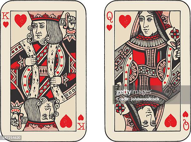 stockillustraties, clipart, cartoons en iconen met king and queen of hearts illustration - face card