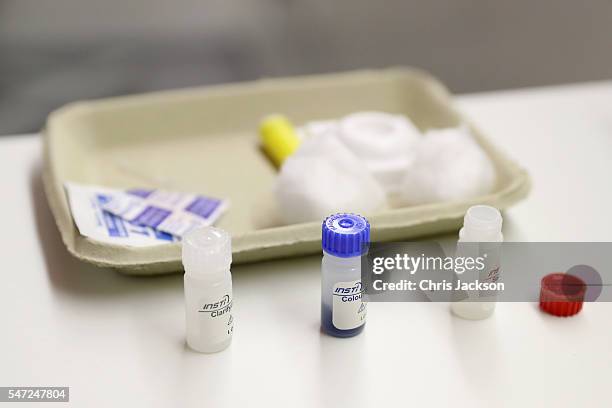 An HIV test kit at Burrell Street Sexual Health Clinic on July 14, 2016 in London, England. Prince Harry was visiting the clinic, run by Guy's and St...